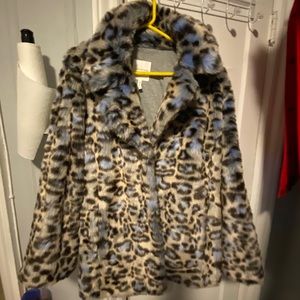 Avec Les Filles Blue Leopard Print Faux Fur Coat
